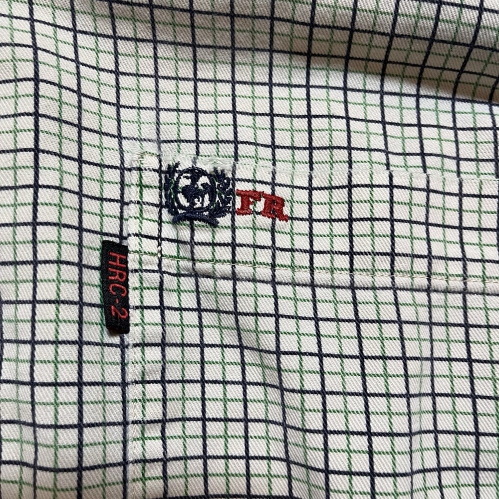 Cinch WRX FR Shirt Mens Large Green Blue White Plaid Check Western Work FLAW* - Picture 2 of 12